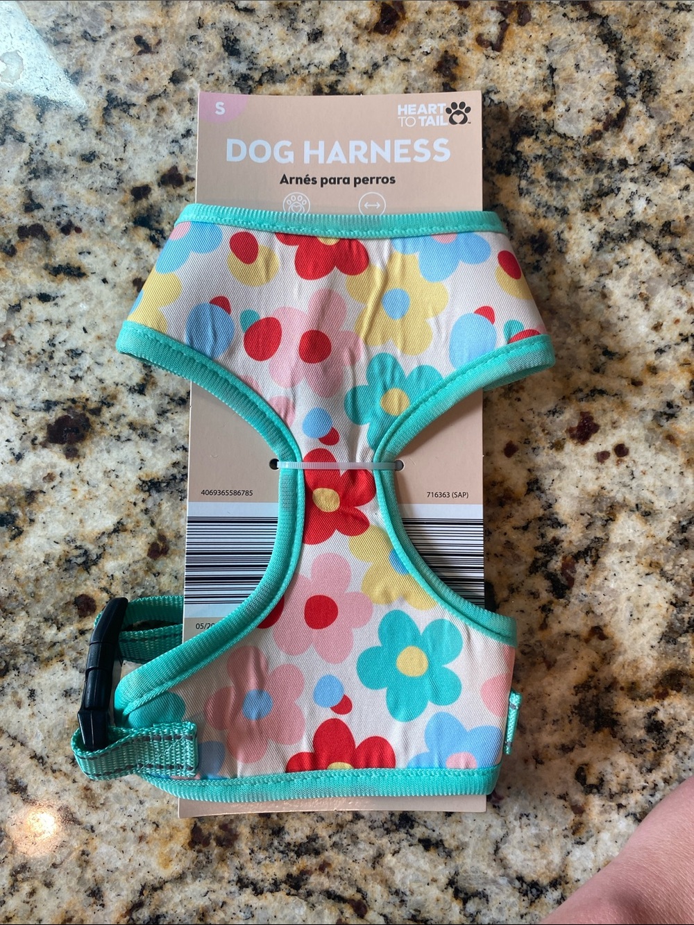 Heart to Tail Floral Dog Harness in Aqua Trim - Size Small